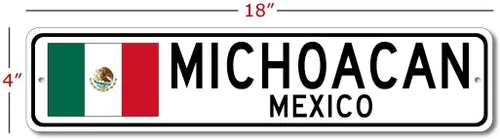 Miniatura 2 de Michoacán, México, letrero de calle con bandera mexicana, letrero de metal novedoso, letrero personalizado, letrero de calle de la cueva del hombre