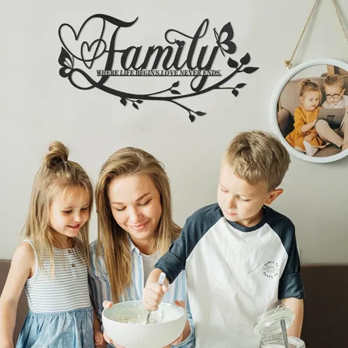Miniatura 5 de AUHOKY Letrero de metal con texto en inglés «Family Where Life Begins Love Never Ends» («Family Where Life Begins Love Never Ends») para decoración