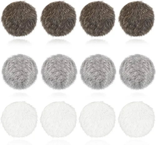 LEIFIDE 12 piezas de pelo de conejo real, pompón, gatito, juguete esponjoso, bolas de sonajero suaves y mullidas para gatitos, mascotas, gatitos,