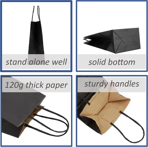 Miniatura 3 de 100 bolsas pequeñas de papel kraft negro con asas, 5.25 x 3.75 x 8 pulgadas, bolsas de regalo para bodas, cumpleaños, Halloween, Navidad, bodas