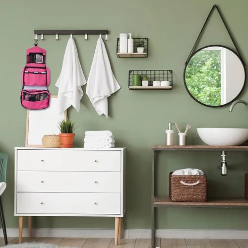 Miniatura 6 de PATIKIL Neceser de viaje, organizador de maquillaje portátil, bolsa de aseo impermeable con gancho para colgar para hombres y mujeres, Gris