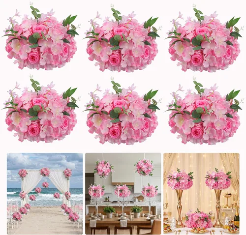 Miniatura 10 de 10 centros de mesa de bola de flores artificiales para bodas, bolas de beso, rosas de seda rojas, arreglos florales románticos para compromiso