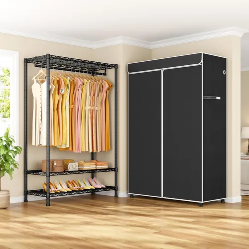 Miniatura 6 de ULIFHOME H5C Plus - Perchero con tapa, armario portátil para colgar ropa, percheros cubiertos de alta resistencia, percheros con estantes, carga