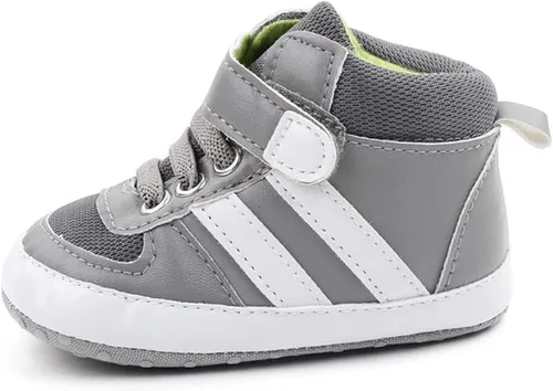 Miniatura 5 de Sekantrol Zapatos de cuna para recién nacidos, para niños y niñas, suela de goma suave, zapatos para bebés, zapatos deportivos de moda de caña alta