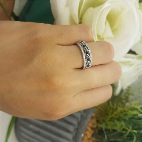 Miniatura 8 de Dazzlingrock Collection Anillo de boda de aniversario de mujer con piedras preciosas redondas y diamantes blancos Plata de ley 925