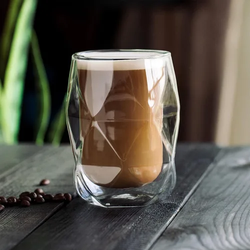 Miniatura 8 de BTAT - Vasos de doble pared, paquete de 4, 12 onzas (11.8 fl oz), vasos de vidrio aislados en forma de diamante, vasos de doble pared para té