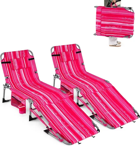 Miniatura 12 de Goplus Silla de bronceado con agujeros para brazos faciales, silla portátil para tomar el sol con respaldo de 4 niveles y almohada para la cabeza
