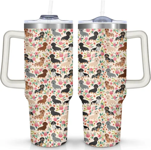 Miniatura 31 de Dachshund - Vaso de viaje aislado de acero inoxidable de 20 onzas con asa y pajilla, regalo para mujer, para el Día de la Madre, a prueba de fugas