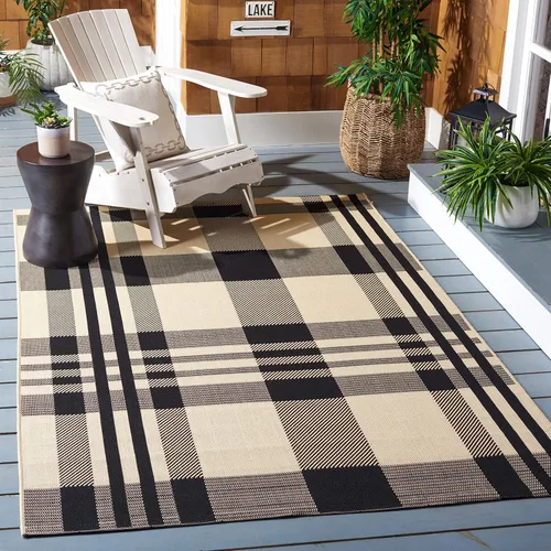 Miniatura 46 de SAFAVIEH Alfombra Lavable para Exteriores Colección Courtyard - 2'3" x 4', Beige y Azul, Patrón a Cuadros, No Desprende Pelusa y Fácil Limpieza