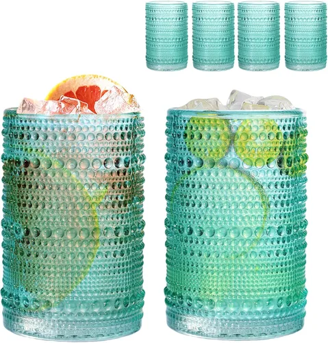 Miniatura 13 de Juego de 4 vasos para beber Hobnail de 12 onzas, vasos vintage de Júpiter, cristalería antigua en relieve para cerveza, agua, jugo, cóctel, whisky
