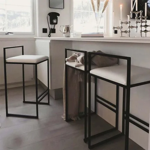 Miniatura 5 de Juego de 2 taburetes de bar de diseño industrial con estructura y respaldo de acero negro, altura ajustable, para cocina y comedor, elegantes sillas