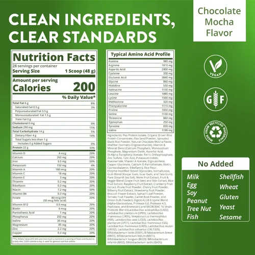 Miniatura 2 de MRM Proteína nutritiva de reemplazo de comida vegetariana Sabor a chocolate moca 0.78 oz de proteína completa a base de plantas Comida sobre