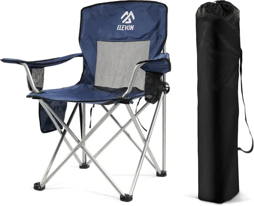 Miniatura 17 de Silla de camping Elevon, silla plegable portátil al aire libre con brazos, soporte para tazas y bolsa de transporte