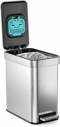 Home Zone Living Bote de Basura Pequeño de 3 Galones con Tapa y Pedal de Paso, CleanAura, Control de Olores, Acero Inoxidable con Diseño Delgado