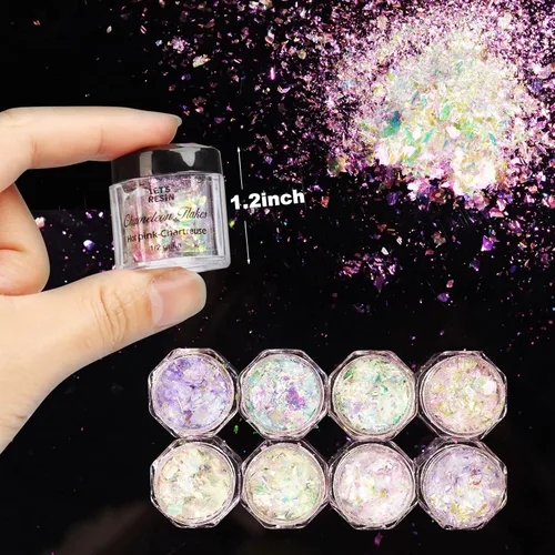Miniatura 3 de LET'S RESIN Chameleon Chunky Flakes, suministros de resina, 8 colores intensos pigmentos en polvo para moldes de silicona, manualidades de resina