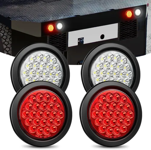 Miniatura 26 de Nilight Luz de faro trasero, redonda, 4 pulgadas, 2 piezas, 24 luces LED rojas, parada, freno, giro, ojales de montaje empotrado, impermeabilidad