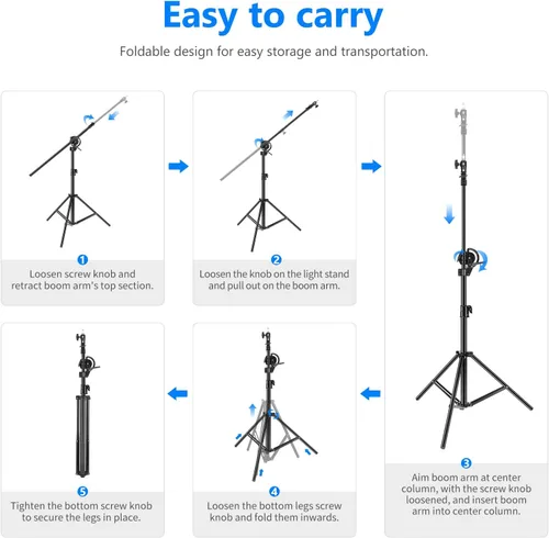 Miniatura 5 de Neewer Soporte de Luz de Fotografía 2 en 1, Aleación de Aluminio de 9.7 pies Trípode Resistente Heavy Duty con Brazo Boom de 3.8 pies y Bolsa