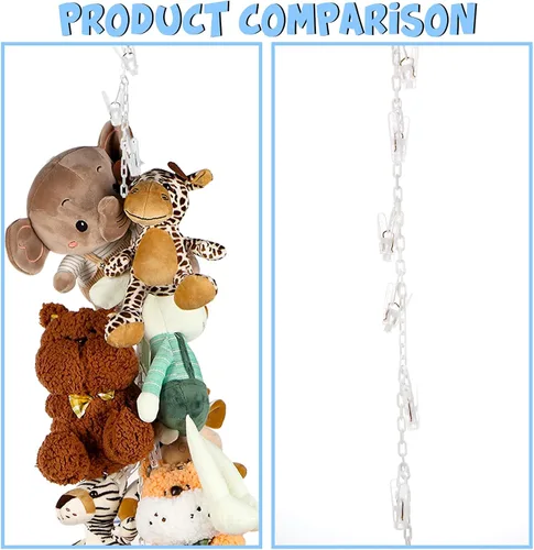 Miniatura 4 de Hotop 2 unidades de cadena de almacenamiento de animales de peluche colgante organizador de animales de peluche con 40 clips de plástico de 79 Blanco