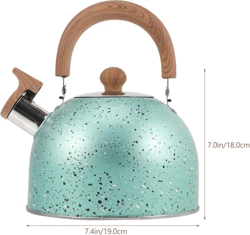 Miniatura 2 de Hemoton Hervidor de té silbante para estufa, tetera de acero inoxidable, hervidor de agua, hervidor de agua con mango ergonómico de agarre fresco