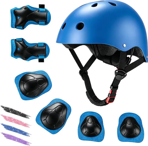 Miniatura 9 de Casco de bicicleta para niños de edades 2-14, casco de seguridad ajustable para niños pequeños con juego de equipo de protección, cascos
