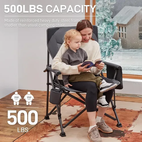 Miniatura 6 de EVER ADVANCED Silla de camping plegable de gran tamaño, para adultos, silla de césped resistente con bolsillos laterales, silla cuádruple plegable