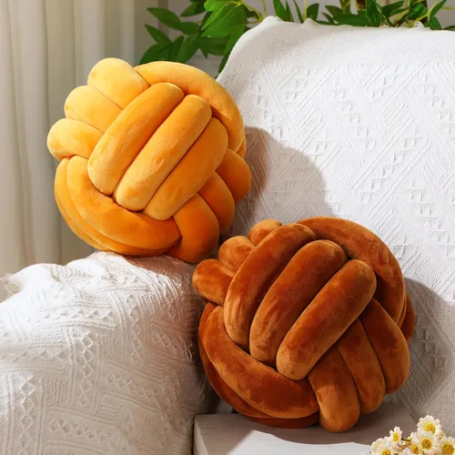 Miniatura 10 de Namalu 2 piezas de almohada bola de nudo suave, cojines decorativos redondos anudados, almohadas de bola rellenas hechas a mano para dormitorio