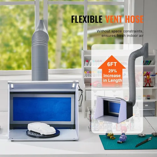Miniatura 3 de VEVOR Cabina de aerosol para aerógrafo, kit portátil de cabina de aerosol de pintura para pasatiempos con 4 luces LED, potentes ventiladores