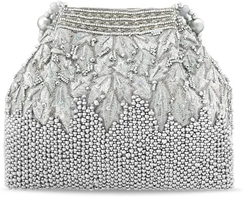 Miniatura 5 de Aheli Potli - Bolsas de noche para mujer, bolso de mano étnico para novia con cordón (P66S), plateado
