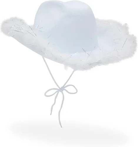 Zodaca Sombrero de vaquero blanco para hombres y mujeres con plumas, sombrero de vaquera esponjoso de fieltro occidental para disfraz de Halloween,
