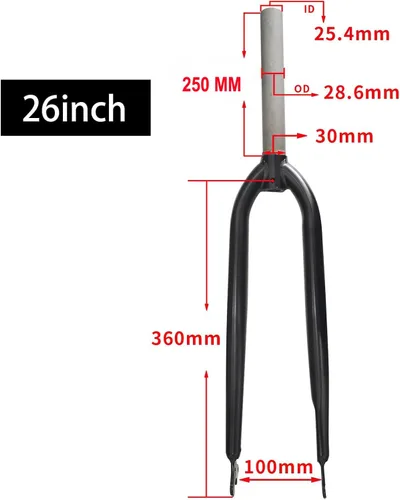 Miniatura 2 de 26 inch Bicycle Fork 1-1/8" Threadless Rigid Fork for MTB Road Cruiser Bike, Disc Brake (Black)