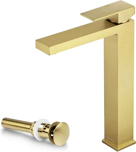 Lava Odoro Grifo de fregadero dorado para lavabo, grifo de fregadero de un solo agujero en oro cepillado, grifo alto de baño de una sola manija con