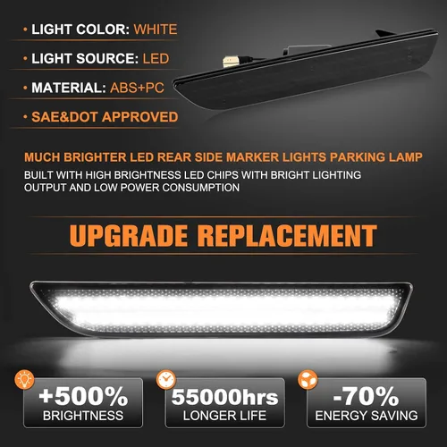 Miniatura 3 de Gempro Luces LED de Marcador Lateral Trasero para Ford Mustang 2010-2014, Lámparas de Parachoques Blancas con Lente Ahumada, 2PCS