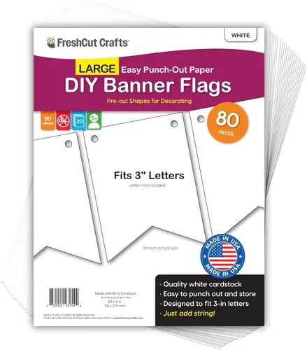 80 banderas de papel para bricolaje, banderines blancos, grandes (3.75 x 5 pulgadas), banderines en blanco hechos en Estados Unidos para
