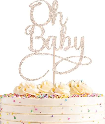 Miniatura 12 de Oh Baby Cake Topper – Suministros de decoración de pastel de fiesta de cumpleaños con purpurina negra, para baby shower/revelación de género, fiesta