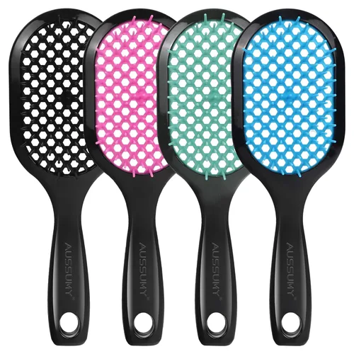 Miniatura 13 de Paquete de 4 cepillos de cabello desenredante ventilados – Cepillo desenredante con cerdas suaves para sin esfuerzo – Ideal para cabello húmedo seco