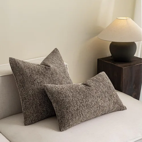 Miniatura 4 de Juego de 2 fundas de almohada decorativas de tela de felpilla con textura para sofá, estilo rústico retro de mediados de siglo, 18 x 18 pulgadas