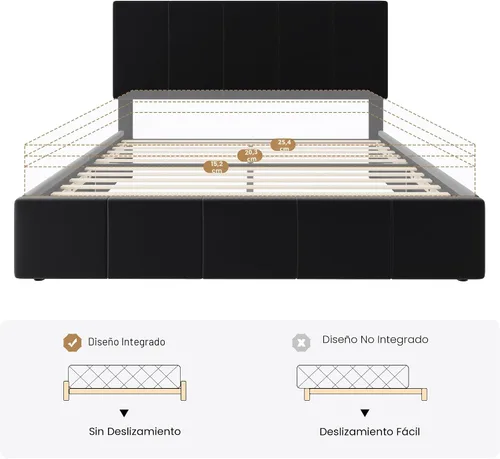 Miniatura 7 de SHA CERLIN Marco de cama tamaño queen, cama de plataforma tapizada en terciopelo holandés, cabecera ajustable con canales verticales acolchados