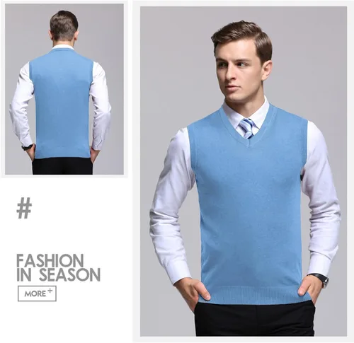 Miniatura 14 de Amussiar Suéter casual para hombre, chaleco con cuello en V, ajustado, sin mangas, suéter de punto