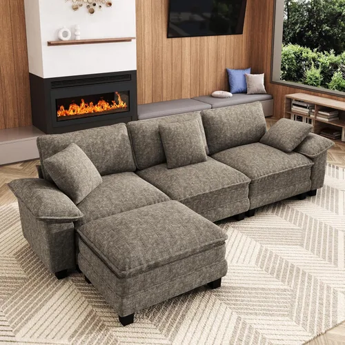 Miniatura 55 de MIXPATIO Sofá modular en forma de L de 123 pulgadas con cojines de nube, juego de sofá modular de asiento profundo con 4 asientos y 1 otomana, Gris