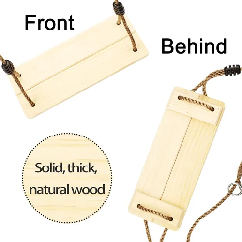 Miniatura 3 de KINSPORY - Juego de columpios para exteriores, cuerda de nailon ajustable con correas para colgar en el árbol, asiento de columpio de madera