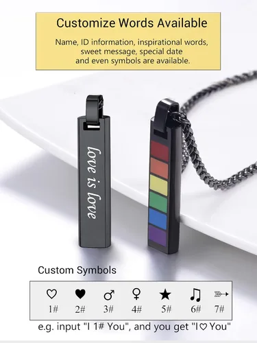 Miniatura 6 de PROSTEEL Collar de acero inoxidable de plata de ley 925, joyería de orgullo gay LGBT, collar con colgante de arco iris, regalo para hombresmujeres