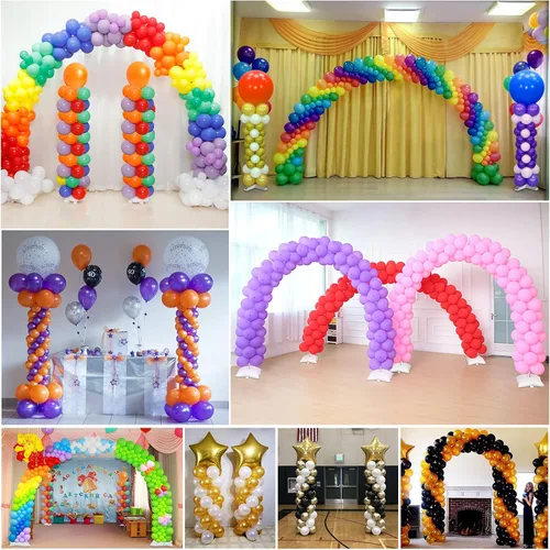 Miniatura 6 de Kit de arco de globos y soporte de columna de globo de metal y bomba eléctrica para globos, soportes de globos ajustables para suelo con bolsas