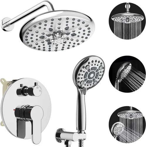 Miniatura 12 de EMBATHER Juego de grifos de ducha – Sistema de ducha de cabezal de lluvia con combo completo de mano de alta presión y kit de ajuste de válvula