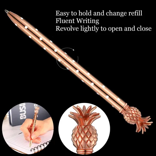 Miniatura 3 de Outus 12 bolígrafos de piña, bonitos regalos de piña para mujeres, bolígrafos de metal oro rosa para graduados, regalos de regreso a clases, tinta