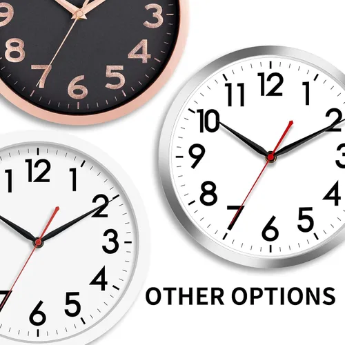 Miniatura 3 de AKCISOT Reloj de pared moderno negro silencioso sin tictac, funciona con pilas, de 10 pulgadas, reloj analógico pequeño clásico decorativo