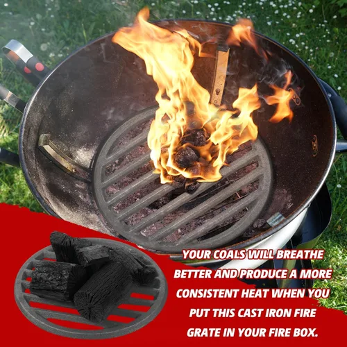 Miniatura 2 de Gisafai Rejilla de fuego redonda de hierro fundido de 9 pulgadas BBQ Placa de carbón de alto calor Rejilla de chimenea Rejilla de hierro fundido