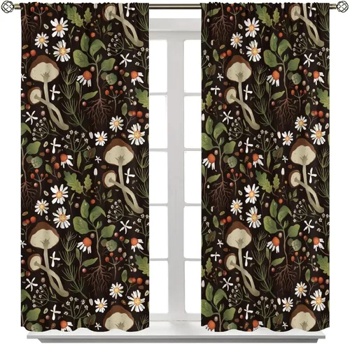 Miniatura 22 de Cortinas semitraslúcidas de hongos, estilo bohemio, plantas místicas, sol, luna, tratamiento de ventana para dormitorio, sala de estar, cocina