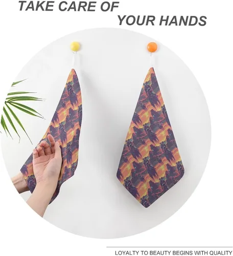 Miniatura 4 de Cyber Retro Western Cowboy Print Hand Towels for Bathroom Kitchen, Hanging Kitchen Towels with Hanging Loop, Cute Decorative Absorbent Coral Bath