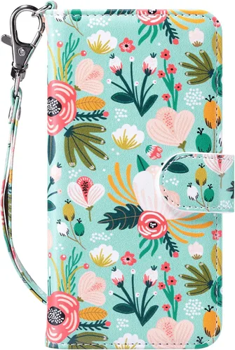 ULAK - Funda tipo cartera para iPhone SE 3 (2022)/SE (2020)/8/7, con tarjetero, funda tipo cartera de piel sintética floral premium con soporte,