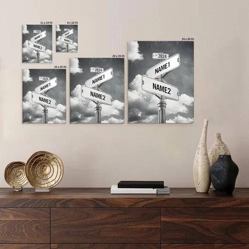 Miniatura 6 de Impresiones en lienzo personalizadas: letrero de calle Crossroads para parejas, arte de pared, nombres y fechas, regalo personalizado, impresión